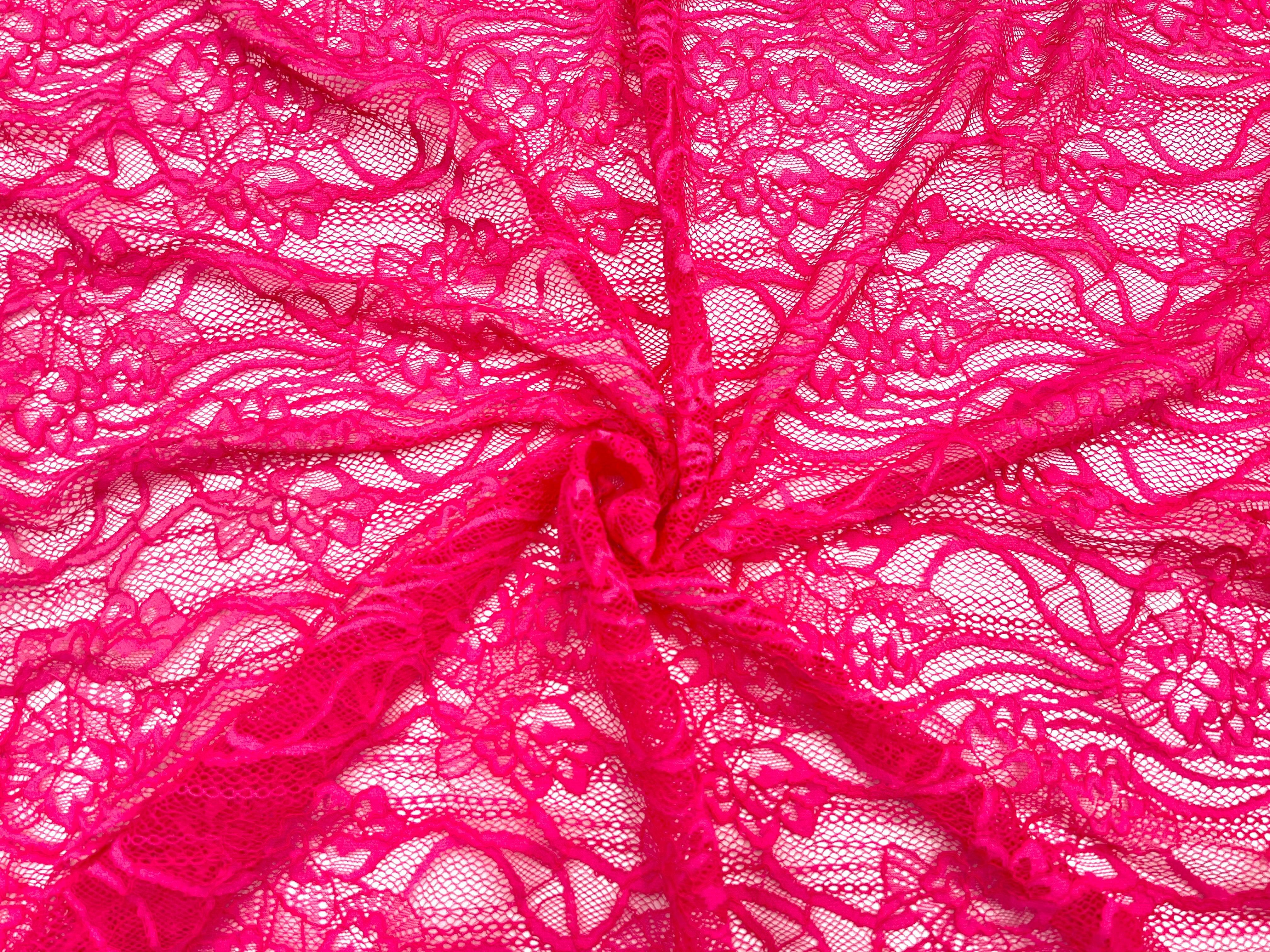 DENTELLE FRAMBOISE MOTIF FLEURS - My Little Coupon - tissu - coudre