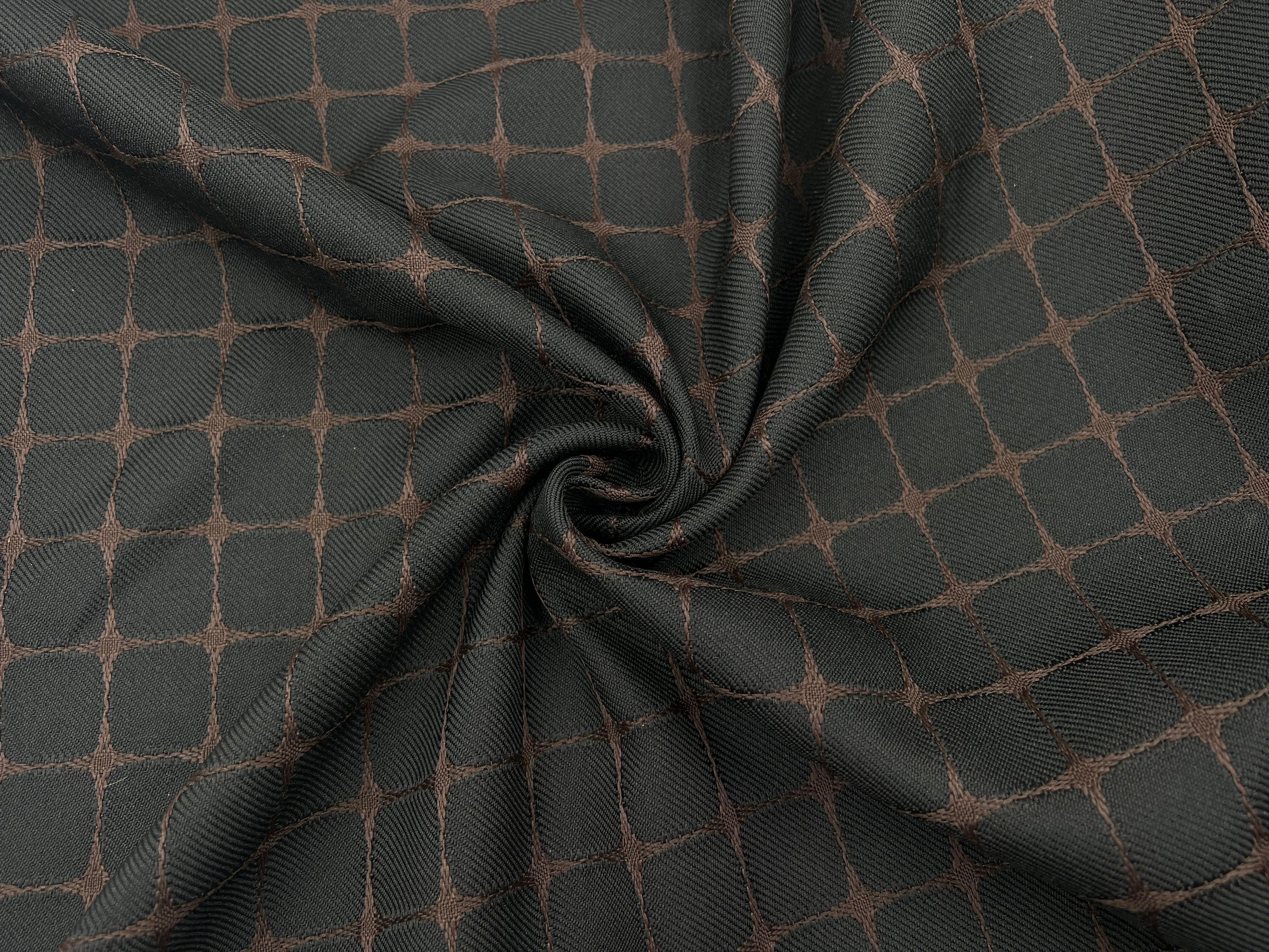 GABARDINE RELIEF FILS CARREAUX MARRONS - My Little Coupon - tissu - coudre