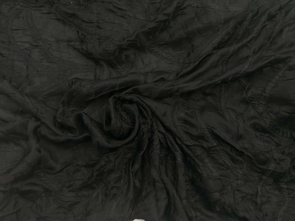 TISSU PONGÉ SOIE REBRODÉ FROUFROU NOIR PROFOND - coupon de tissu de 3 mètres - My Little Coupon - tissu - coudre